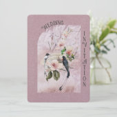 Stoffige Bourgogne Magnolia Bloesems en Vogels Bru Kaart (Staand voorkant)