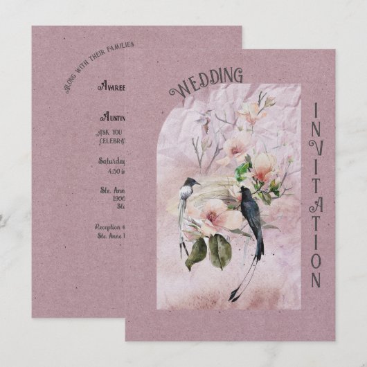 Stoffige Bourgogne Magnolia Bloesems en Vogels Bru Kaart (Voorkant / Achterkant)