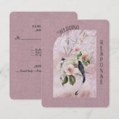 Stoffige Bourgogne Magnolia Bloesems en Vogels Bru RSVP Kaartje (Voorkant / Achterkant)