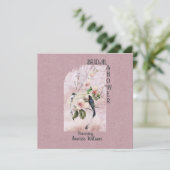 Stoffige Bourgogne Magnolia Bloesems en Vogels Dou Kaart (Staand voorkant)