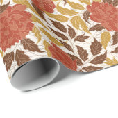 Stoffige Brunt Oranje Pioen Bloemen Herfst Bruilof Cadeaupapier (Rol Hoek)