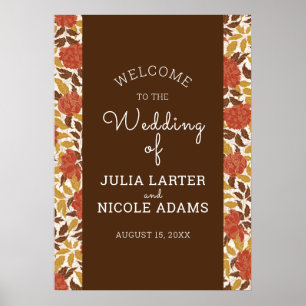 Stoffige Brunt Oranje Pioen Bloemen Herfst Bruilof Poster