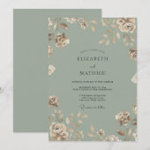 Stoffige Celadon Bloemblad Bruiloft Kaart (Voorkant / Achterkant)