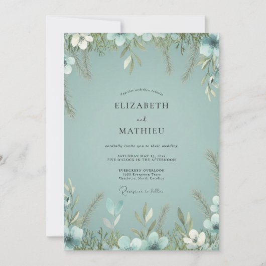 Stoffige Celadon Loofwerk Eucalyptus Bruiloft Kaart (Voorkant)