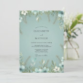 Stoffige Celadon Loofwerk Eucalyptus Bruiloft Kaart (Staand voorkant)