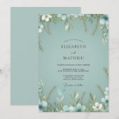 Stoffige Celadon Loofwerk Eucalyptus Bruiloft Kaart (Voorkant / Achterkant)