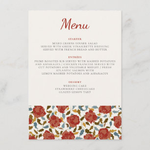Stoffige Elegante Gouden Rode Roos Bloem Bruiloft Menu