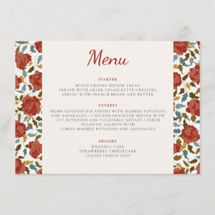 Stoffige Elegante Gouden Rode Roos Bloem Bruiloft Menu