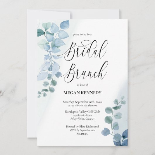 Stoffige Eucalyptus Elegant Groen Bruidsbrunch Kaart (Voorkant)