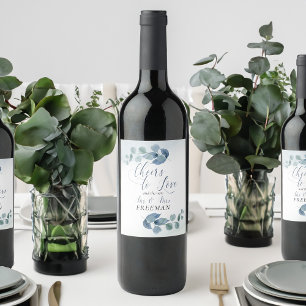 Stoffige Eucalyptus Proost op de Liefde Trouwdag Wijn Etiket