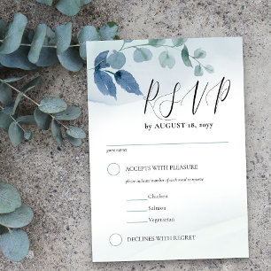 Stoffige Eucalyptus Watercolor Loofwerk Ingang Keu RSVP Kaartje