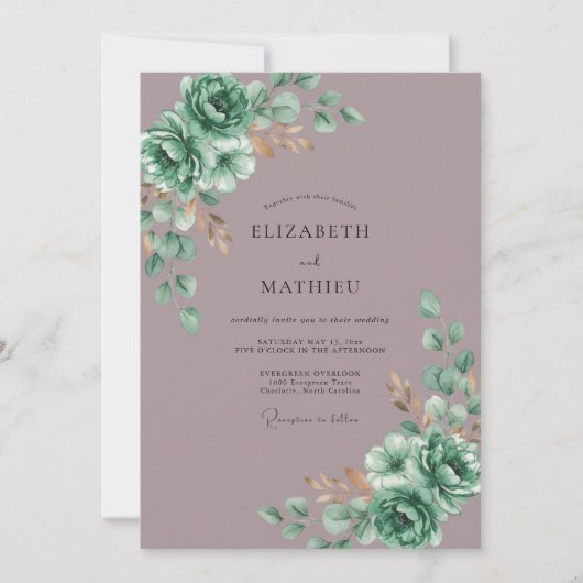 Stoffige Gedempte Mauve Eucalyptus Bruiloft Kaart (Voorkant)