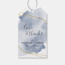 Stoffige gouden en blauwe trouwcadeaubijsluiter cadeaulabel