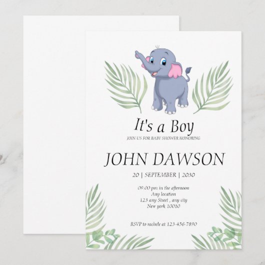 Stoffige groene baby olifant het is een Boy baby s Kaart (Voorkant / Achterkant)