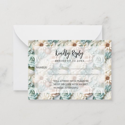 Stoffige groene bloemen bruiloft reactie RSVP Notitiekaartje (Voorkant)