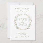 Stoffige groene bloemen Save the Date fotouitnodig Kaart (Voorkant)