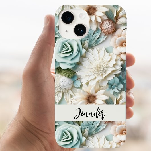 Stoffige groene crème bloemen naam script Case-Mate iPhone case