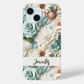 Stoffige groene crème bloemen naam script Case-Mate iPhone case (Achterkant)
