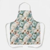 Stoffige groene crème bloemen schort (Voorkant)