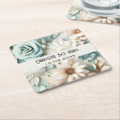 Stoffige groene crème bloemen verjaardagsnaam kartonnen onderzetters (Schuin)