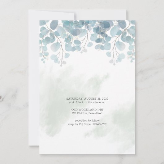 Stoffige groene eucalyptus bruiloft paar kaart (Achterkant)