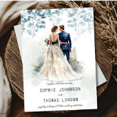 Stoffige groene eucalyptus bruiloft paar kaart