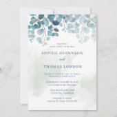 Stoffige groene eucalyptus waterverf bruiloft kaart (Voorkant)