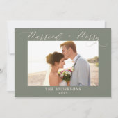 Stoffige groene foto Merry Married Wedding Christm Bedankkaart (Voorkant)