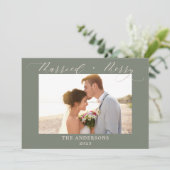 Stoffige groene foto Merry Married Wedding Christm Bedankkaart (Staand voorkant)