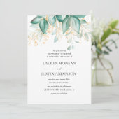 stoffige groene goudbruine eucalyptusbruinbruiloft kaart (Staand voorkant)