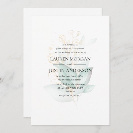 stoffige groene goudbruine eucalyptusbruinbruiloft kaart (Voorkant / Achterkant)