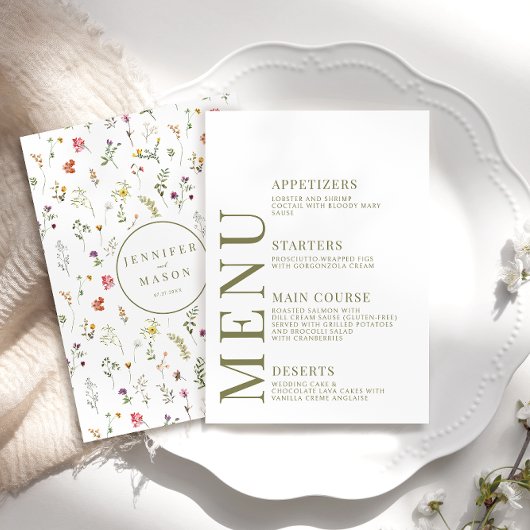 Stoffige groene kleurrijke wildflower bruiloft men informatiekaartje