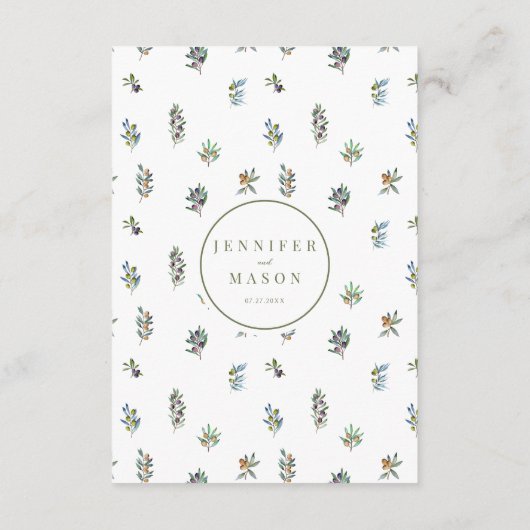 Stoffige groene olijfboomtak trouwdetails Kaart (Achterkant)