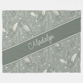 Stoffige groene veren paislies bloemenpatroon fleece deken (Voorkant (Horizontaal))