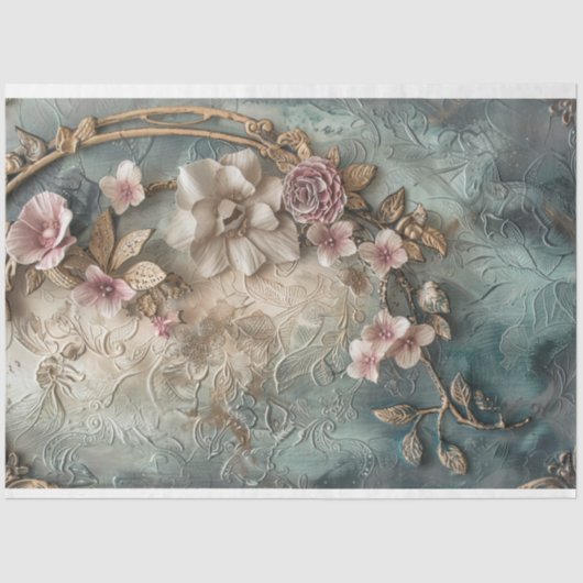 Stoffige kleuren, Shabby Chic Barok Bloemen Tissuepapier (Voorkant)
