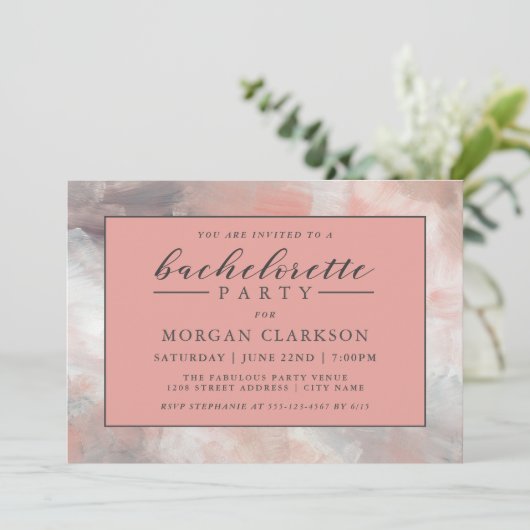 Stoffige Koraal Moderne Abstracte Meisjesuitnodigi Kaart (Staand voorkant)