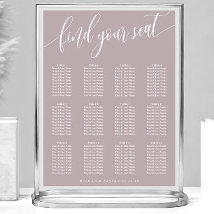 Stoffige Lavendel Eenvoudige Trouw Stoelen Chart Poster