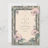Stoffige lavendel kader bruiloft save the date (Voorkant)