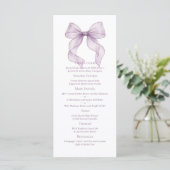 Stoffige lavendel lint boog bruiloft diner menu (Staand voorkant)