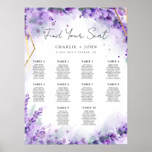 Stoffige Lavendel Moderne Bruiloft Zitkaarten Poster (Voorkant)