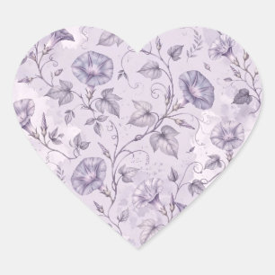 Stoffige Lavendel Ochtendglorie Elegante Bloemen Hart Sticker