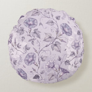 Stoffige Lavendel Ochtendglorie Elegante Bloemen Rond Kussen