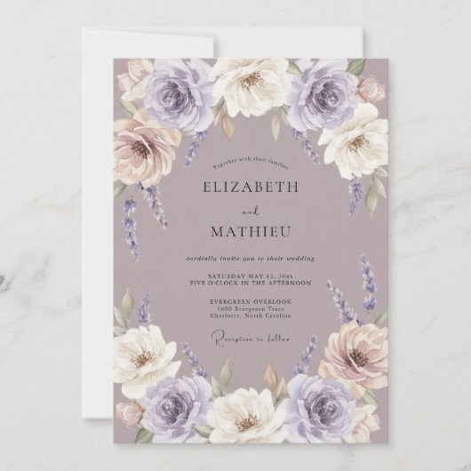 Stoffige Lavendel Romantische Rozen Bruiloft Kaart (Voorkant)