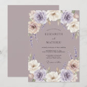 Stoffige Lavendel Romantische Rozen Bruiloft Kaart (Voorkant / Achterkant)
