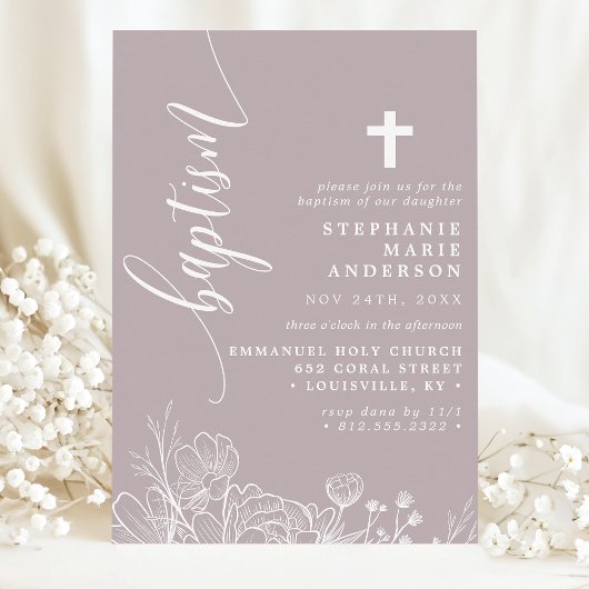 Stoffige lavendel witte bloemrijke elegante script kaart