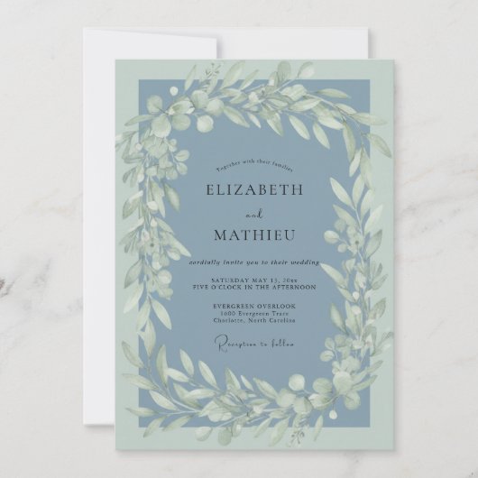 Stoffige Leiste Eucalyptus Bruiloft Kaart (Voorkant)