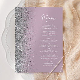 Stoffige Lila Zilveren Glitter Bruiloft Menu