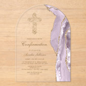 Stoffige Lilac Agate Communie Acryl Uitnodigingen (Voorkant)