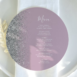 Stoffige Lilac Zilveren Glitter Ronde Trouwmenu Menu