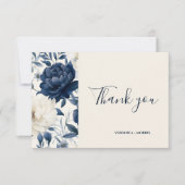 stoffige marine blauw bloemenbruiloft bedankkaart (Voorkant)